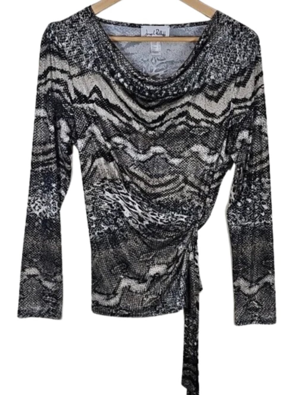 Joseph Ribkoff Cowl Neck Top Sz 14 Animal Print Side Tie Ruched Glam Chic Y2K